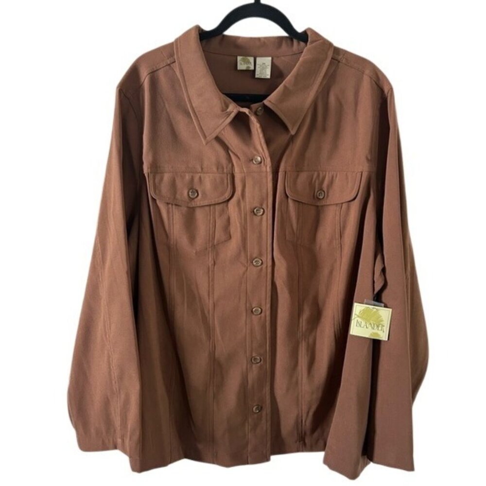 Islander Brown Collared Button Down Long Sleeve Shirt NWT 2X Plus Size READ